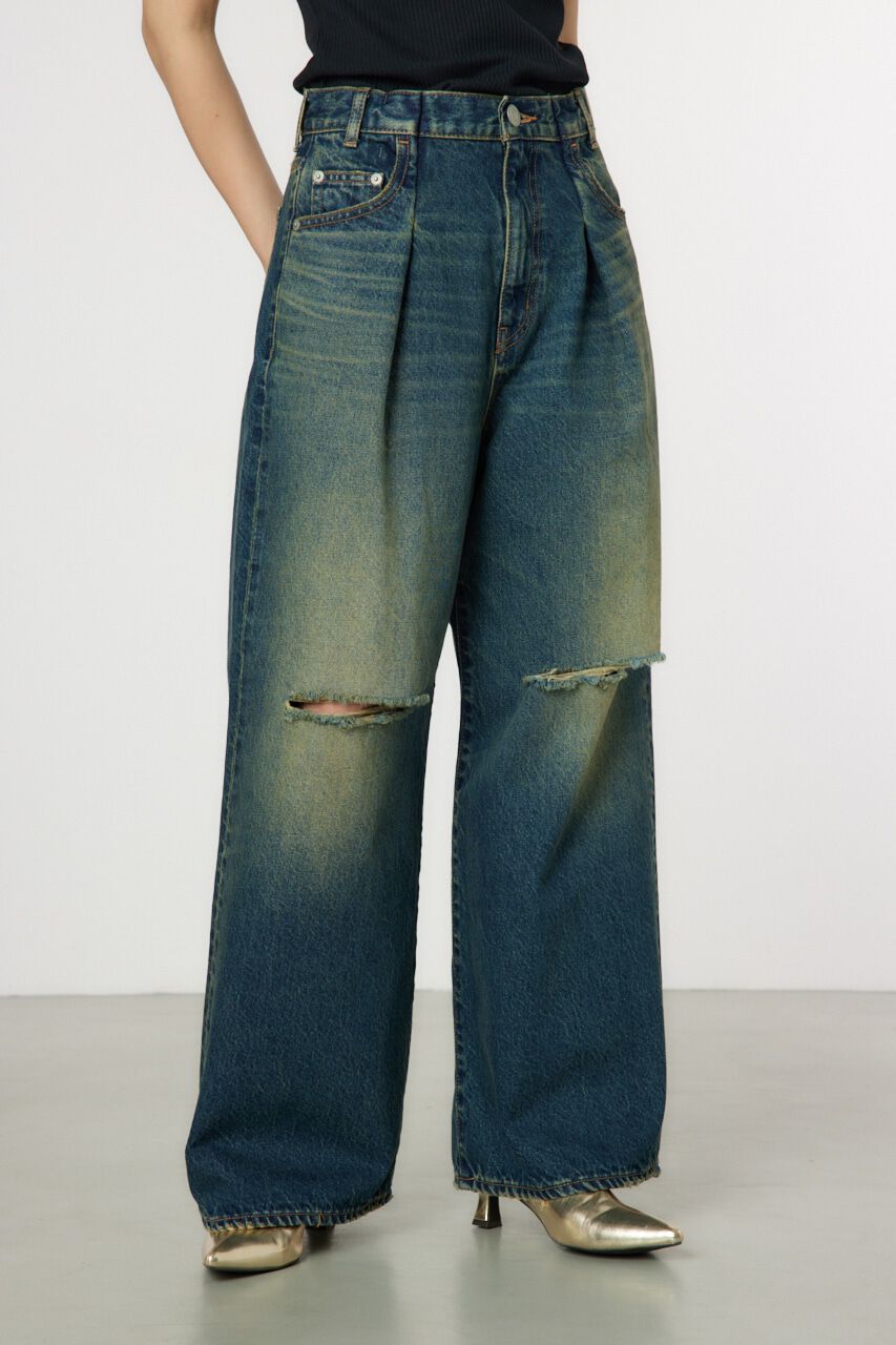 RODEO CROWNS「タックワイドクラッシュデニムパンツ」|デニム|