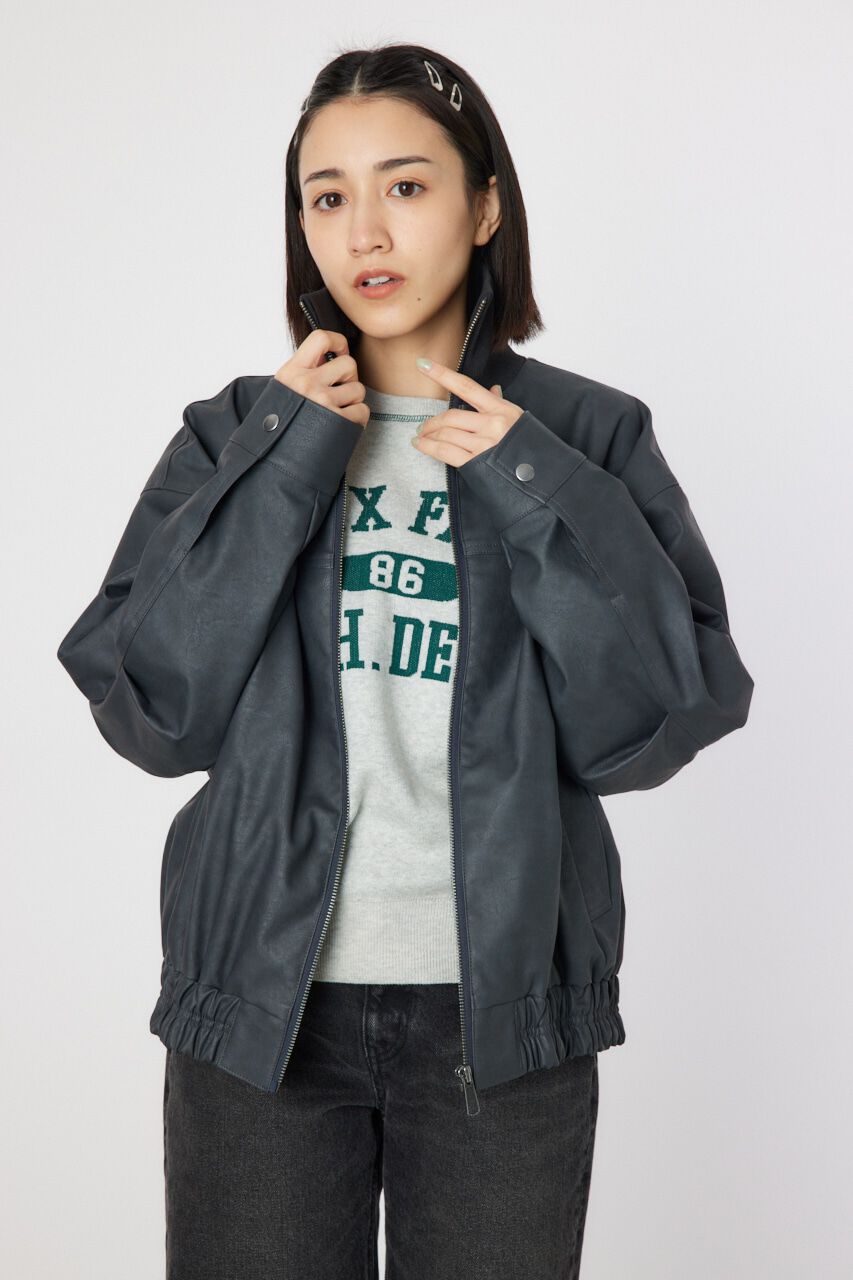 RODEO CROWNS「ヴィンテージFレザーハイネックリブブルゾン」|ブルゾン・スタジャン|