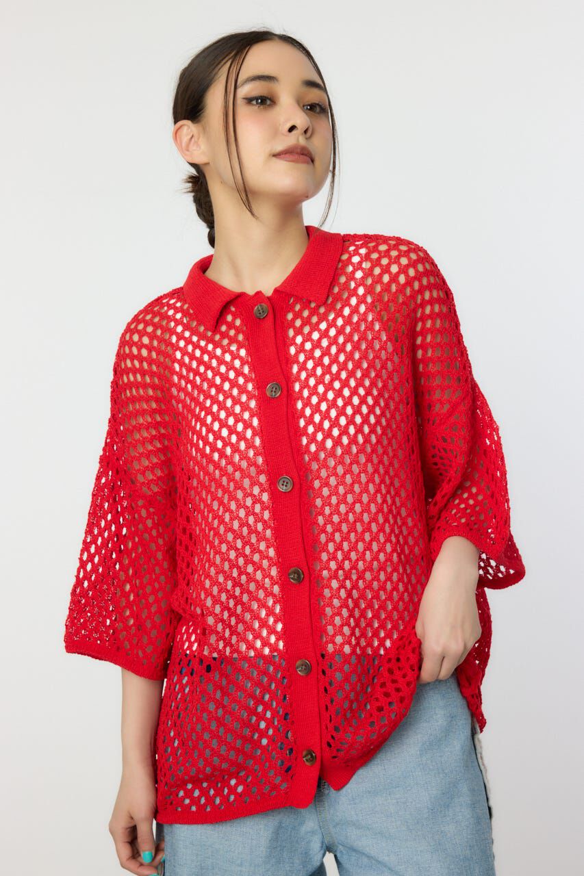 RODEO CROWNS「襟付きメッシュニットカーディガン」|ニット・セーター|