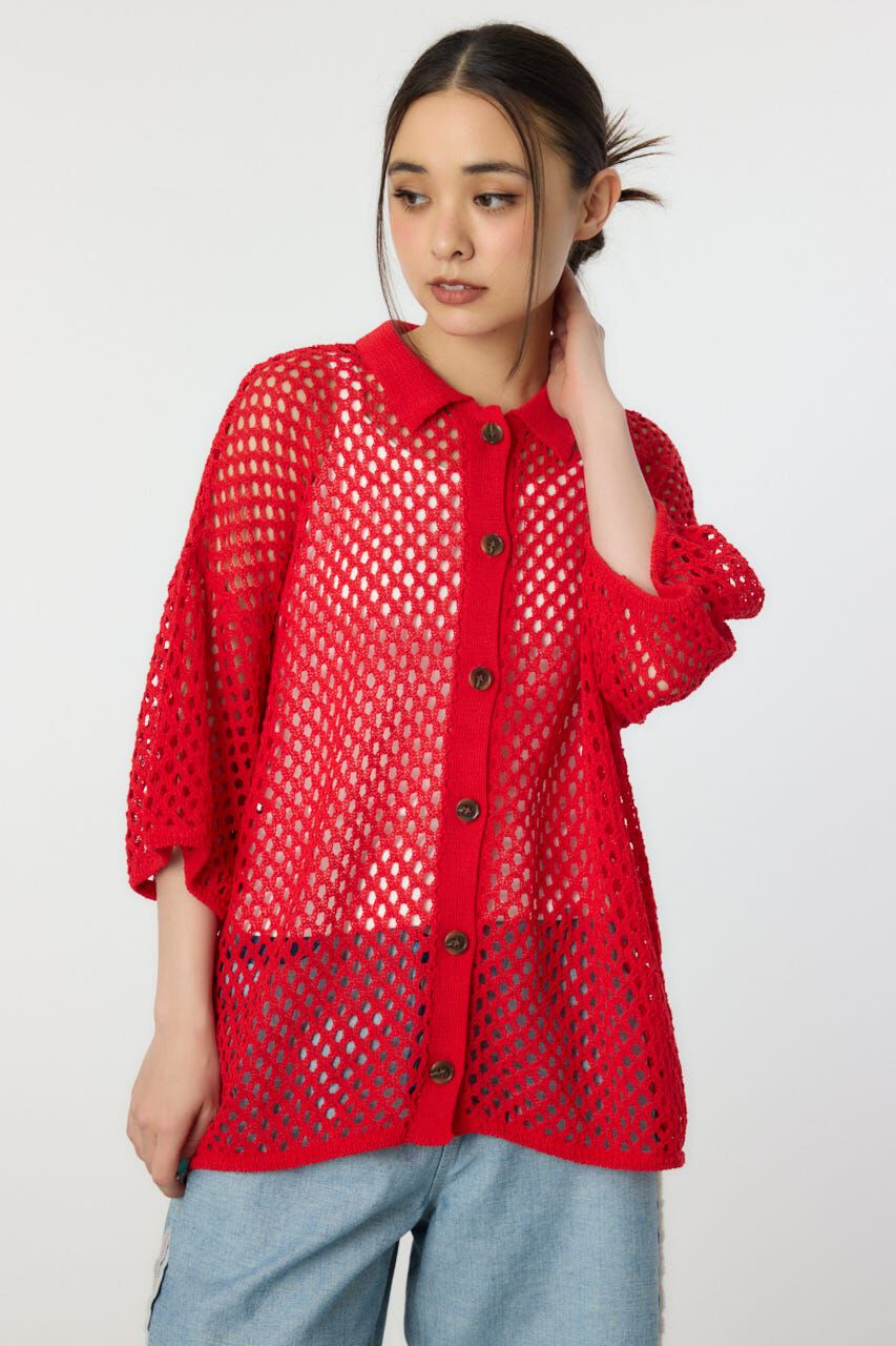 RODEO CROWNS「襟付きメッシュニットカーディガン」|ニット・セーター|