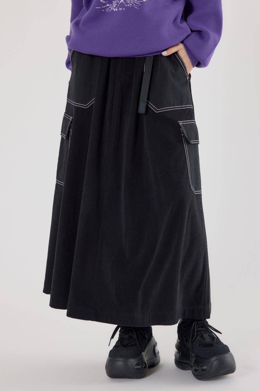 RODEO CROWNS「テープベルト異素材切替カーゴスカート」|スカート|BLK
