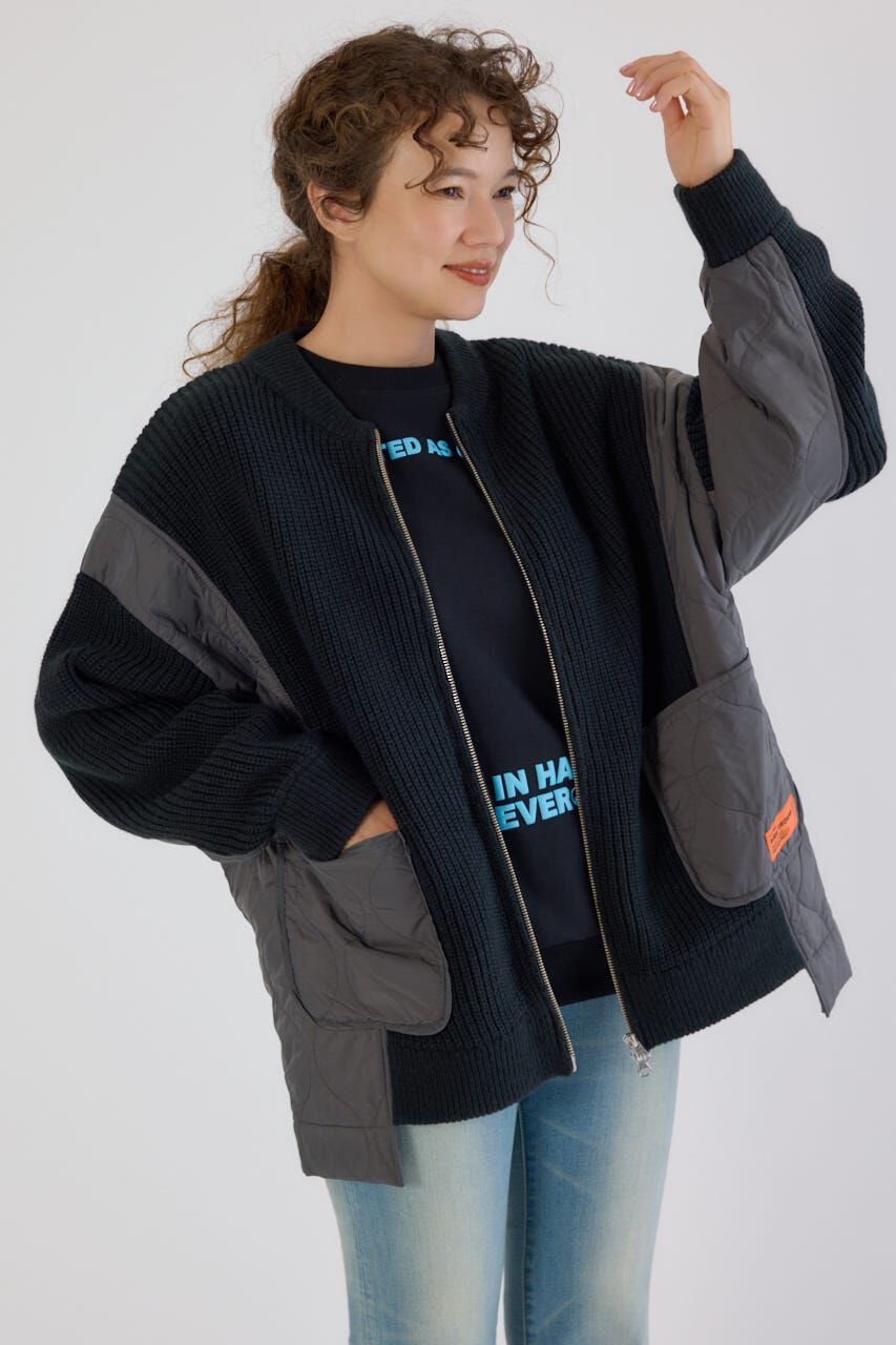 RODEO CROWNS「キルトドッキングニットブルゾン」|カーディガン|BLK