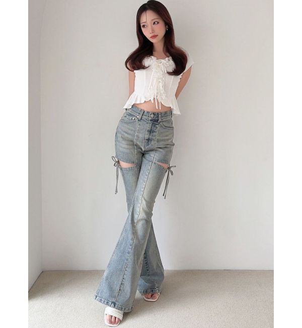 RESEXXY「カットアウトリボンデニムパンツ」|デニム|