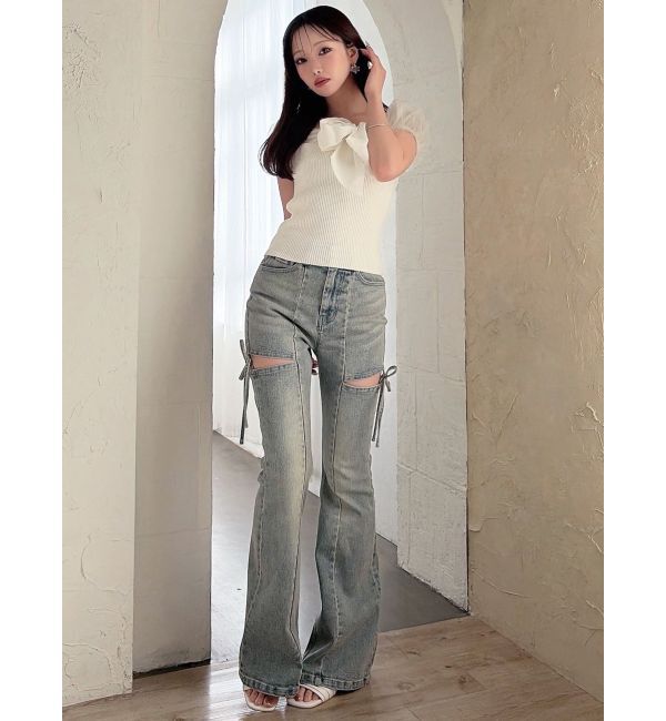 RESEXXY「カットアウトリボンデニムパンツ」|デニム|