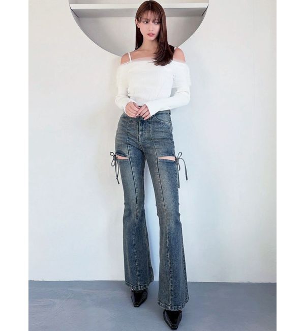 RESEXXY「カットアウトリボンデニムパンツ」|デニム|
