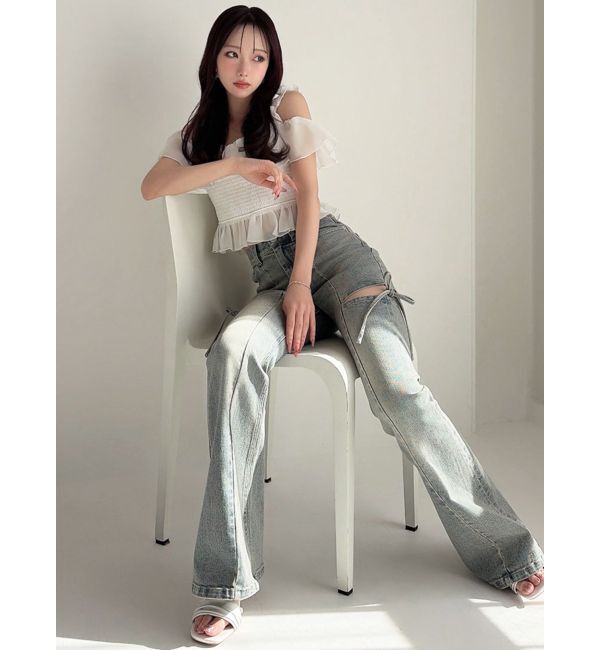 RESEXXY「カットアウトリボンデニムパンツ」|デニム|