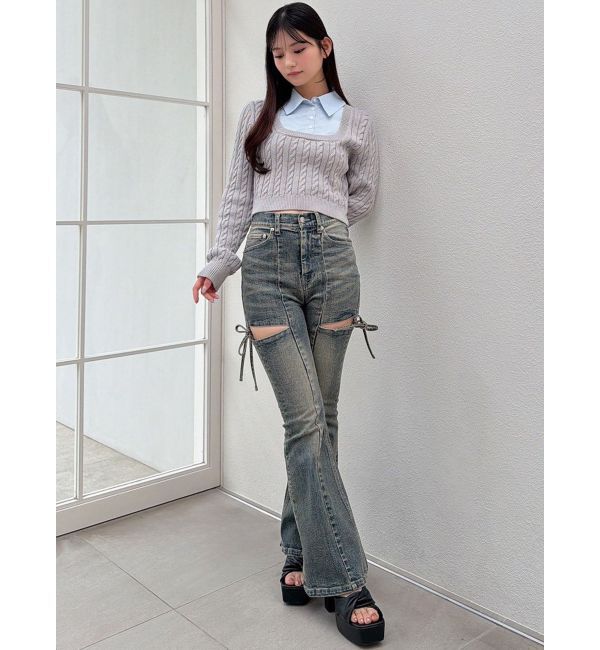 RESEXXY「カットアウトリボンデニムパンツ」|デニム|