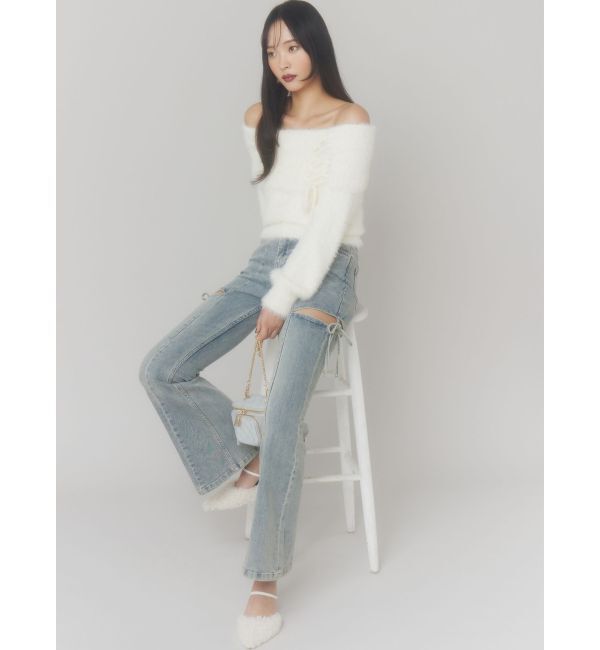 RESEXXY「カットアウトリボンデニムパンツ」|デニム|