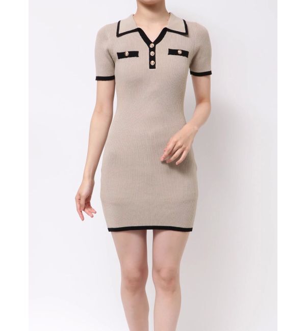 RESEXXY「ゴールドボタンバイカラーニットポロワンピース」|ワンピース|