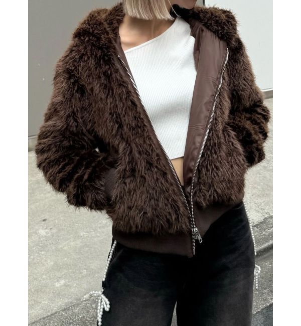 EMODA「フードフェイクファーブルゾン」|ブルゾン・スタジャン|ブラウン