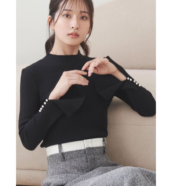 MERCURYDUO「フレアスリーブハイネックリブニット」|ニット・セーター|ブラック