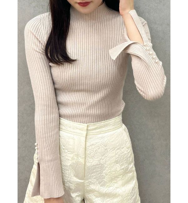 MERCURYDUO「フレアスリーブハイネックリブニット」|ニット・セーター|ベージュ