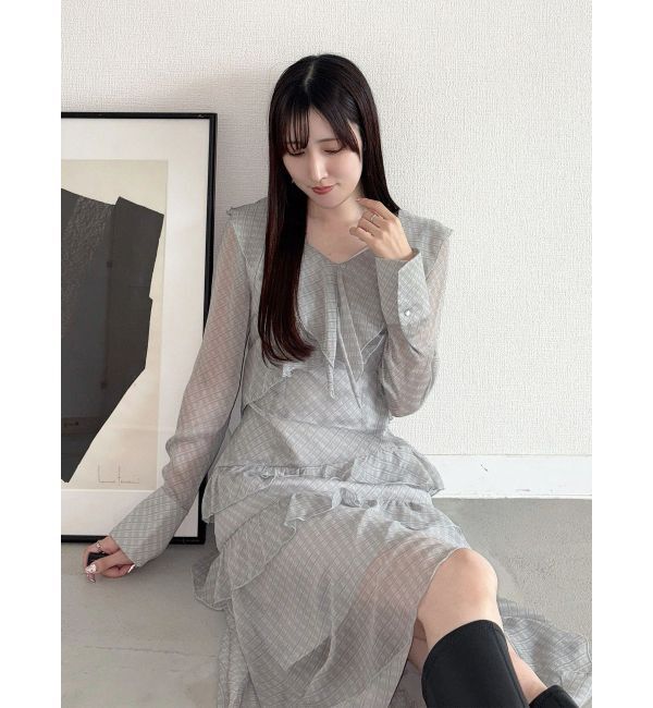 MERCURYDUO「ラッフルイレヘムロングワンピース」|ワンピース|グレー