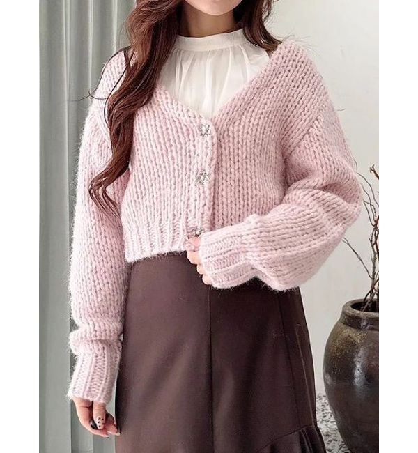 MERCURYDUO「ローゲージデザインボタンカーディガン」|カーディガン|ピンク