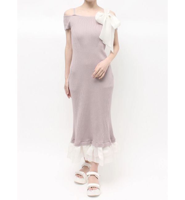 MERCURYDUO「ワンショルリボンティアードニットワンピース」|ワンピース|ベビーピンク
