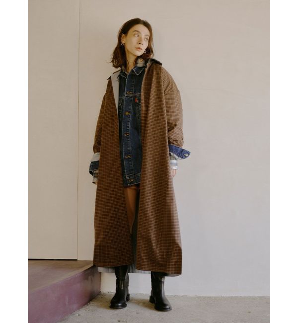 Ungrid「リバーシブルチェックロングコート」|ステンカラーコート|ブルー
