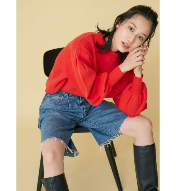 Ungrid「【WEB限定】スリーブタックスウェットライクルーズニット」|ニット・セーター|レッド