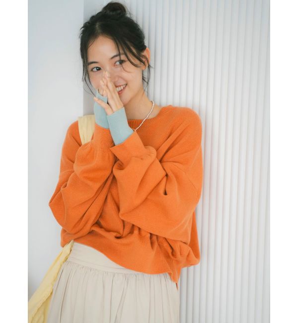 Ungrid「コットン混ショートルーズニット」|ニット・セーター|オレンジ