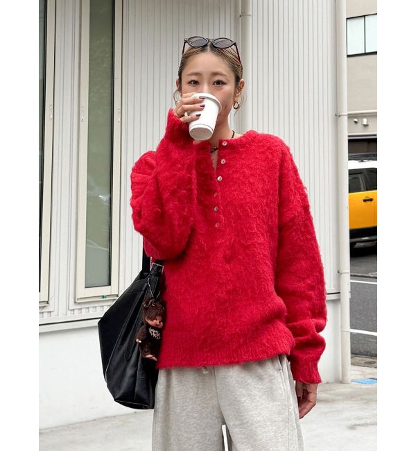 Ungrid「ヘンリーネック起毛ルーズニット」|ニット・セーター|