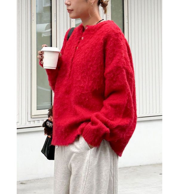 Ungrid「ヘンリーネック起毛ルーズニット」|ニット・セーター|