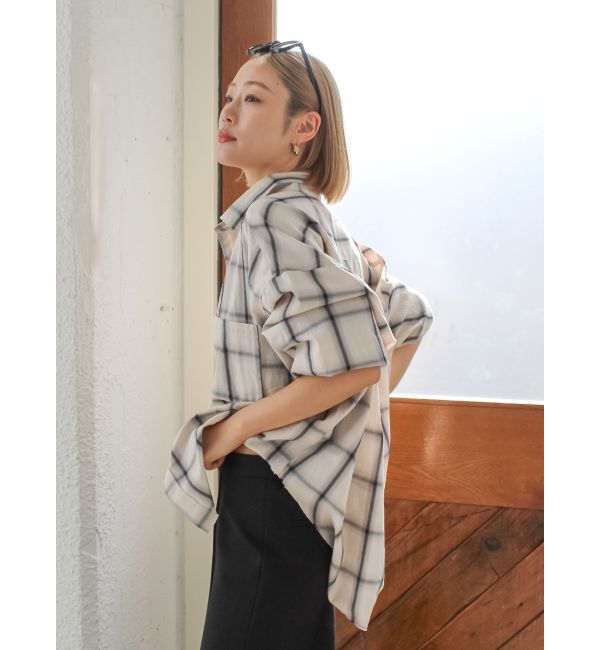 Ungrid「カットオフデザインチェックルーズシャツ」|シャツ・ブラウス|