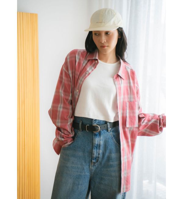 Ungrid「カットオフデザインチェックルーズシャツ」|シャツ・ブラウス|レッド