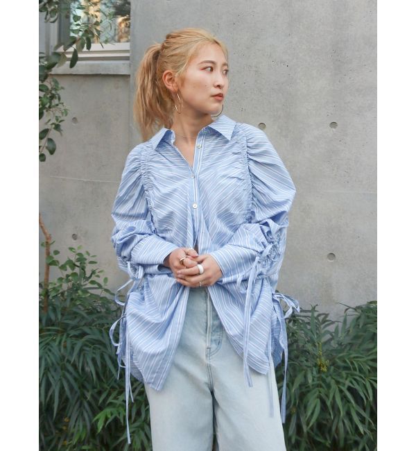 Ungrid「ギャザーデザインルーズシャツ」|シャツ・ブラウス|ブルー