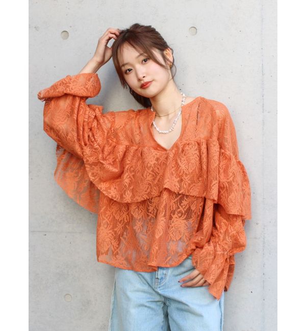 Ungrid「フリルデザインブラウス」|シャツ・ブラウス|オレンジ