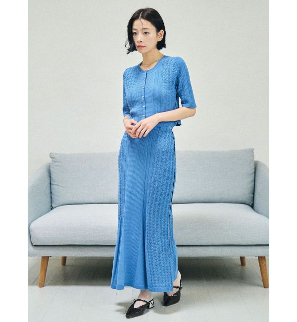 LAGUNAMOON「バイカラーサイドラインレースニットセットアップ」|ワンピース|