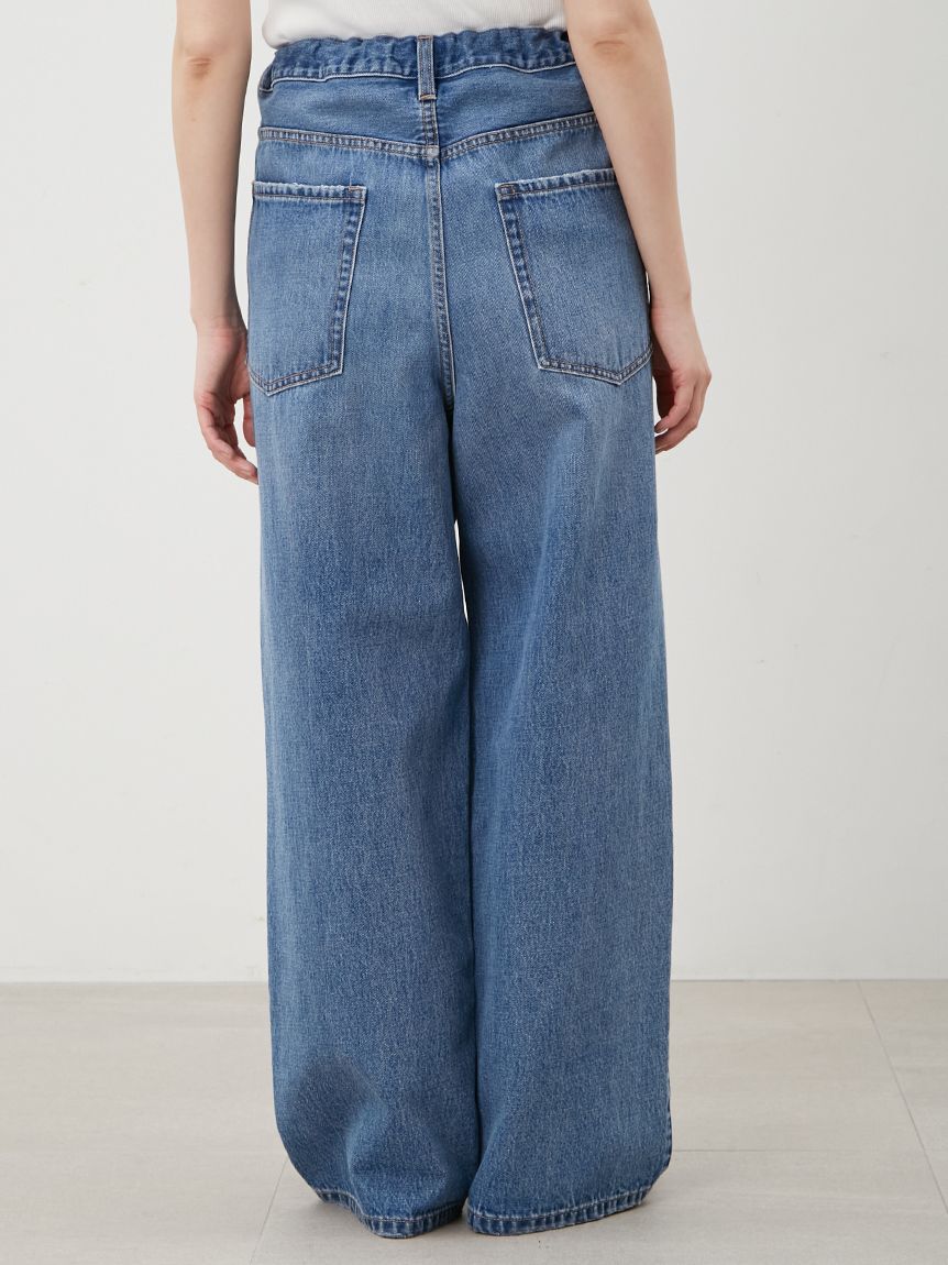 Mila Owen「ウエストドロストワイドデニムパンツ」|デニム|