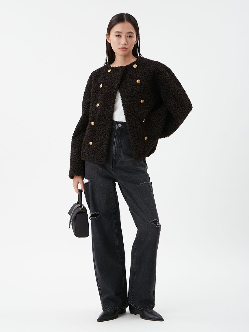 Mila Owen「カットアウトダメージセミワイドデニムパンツ」|デニム|