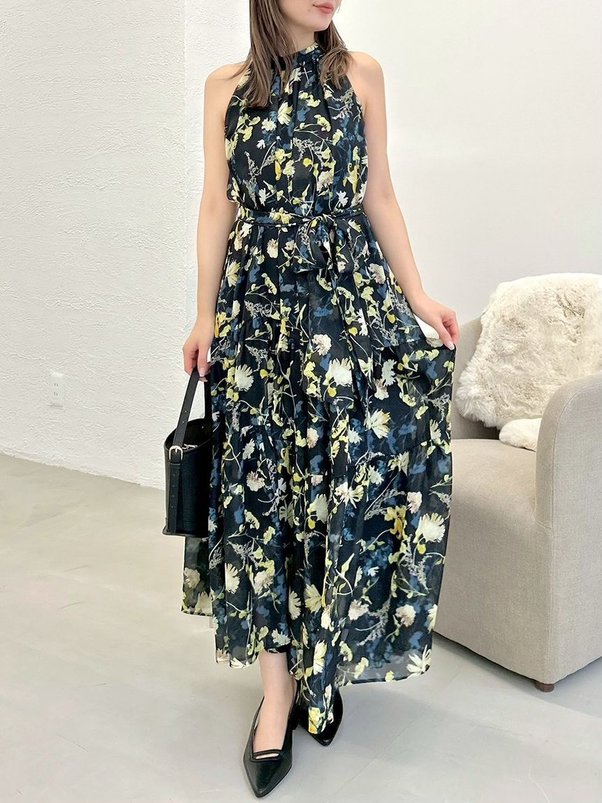 FRAY I.D「ホルターネックシアープリントワンピース」|ワンピース|