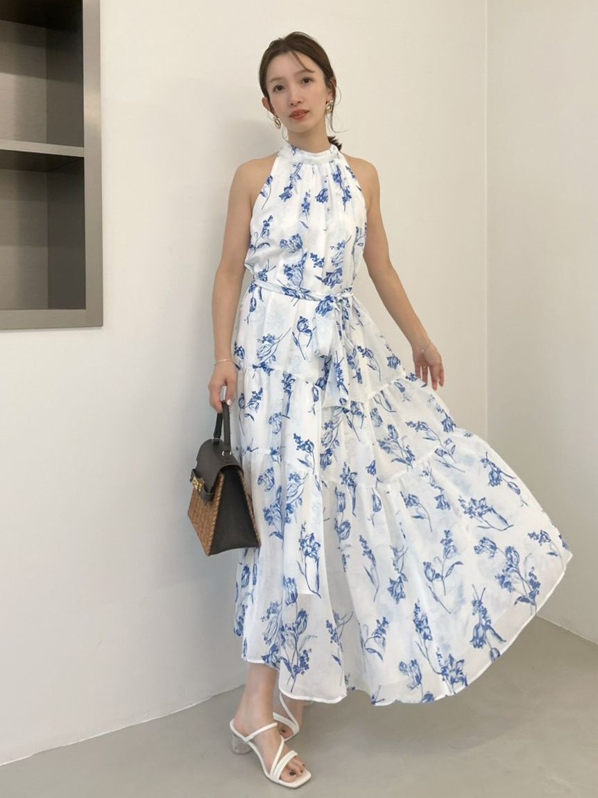 FRAY I.D「ホルターネックシアープリントワンピース」|ワンピース|BLU