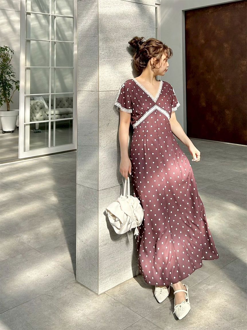 LILY BROWN「ロマンティックレーストリムプリントワンピース」|ワンピース|