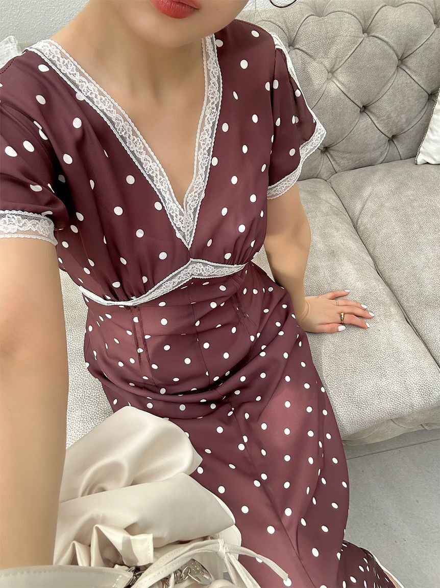 LILY BROWN「ロマンティックレーストリムプリントワンピース」|ワンピース|