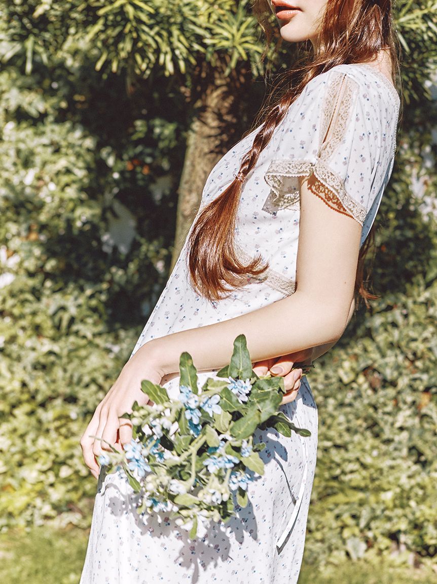 LILY BROWN「ロマンティックレーストリムプリントワンピース」|ワンピース|