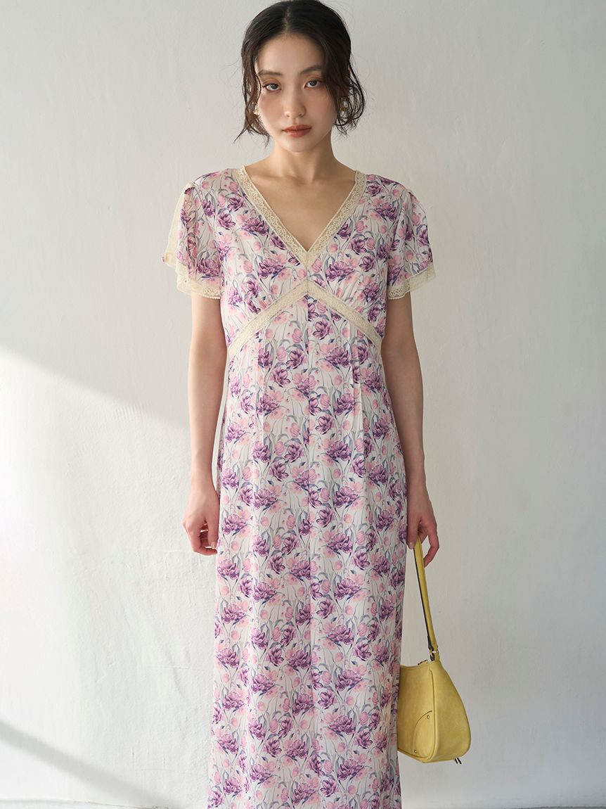 LILY BROWN「ロマンティックレーストリムプリントワンピース」|ワンピース|