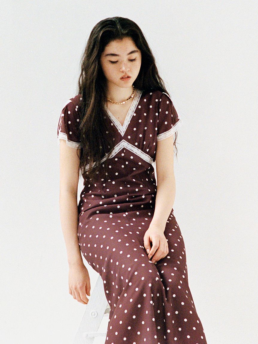 LILY BROWN「ロマンティックレーストリムプリントワンピース」|ワンピース|