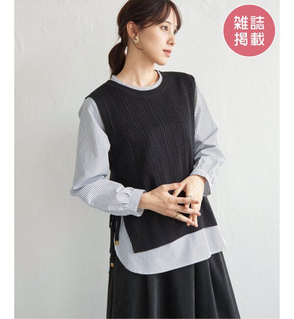 ikka「ブラウスニットベストアンサンブル」|ニット・セーター|ブラック