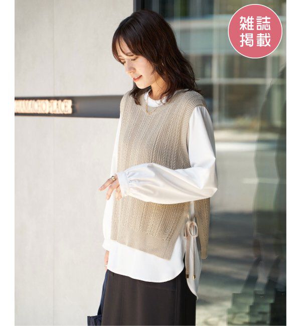 ikka「ブラウスニットベストアンサンブル」|ニット・セーター|グレージュ