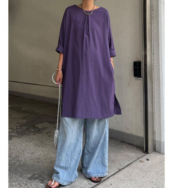 Lbc with Life「リネン混サックワンピース」|ワンピース|パープル