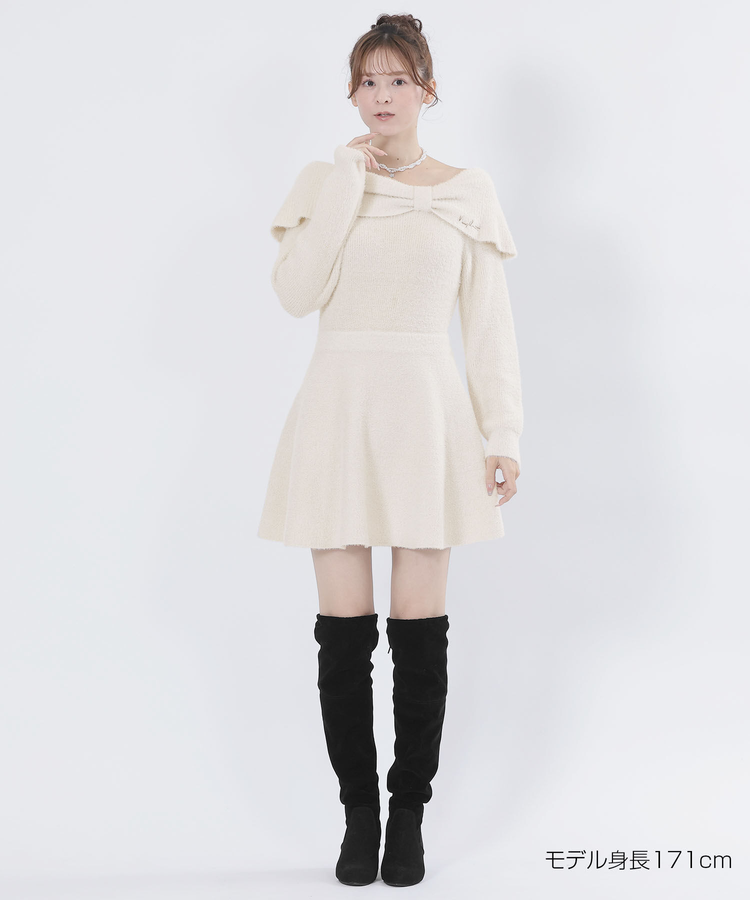 MARY QUANT「オフショルリボンニット ワンピース」|ワンピース|