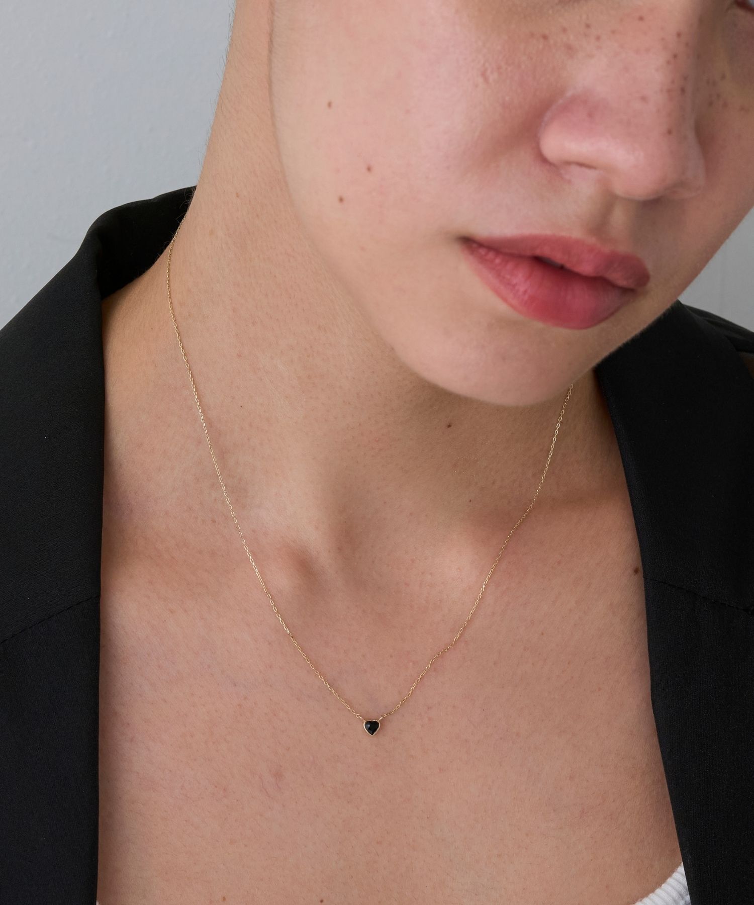 JUPITER「【K10】ハートモチーフ天然石ネックレス/オニキス/<全長約36+3cm調整可能>」|ネックレス|