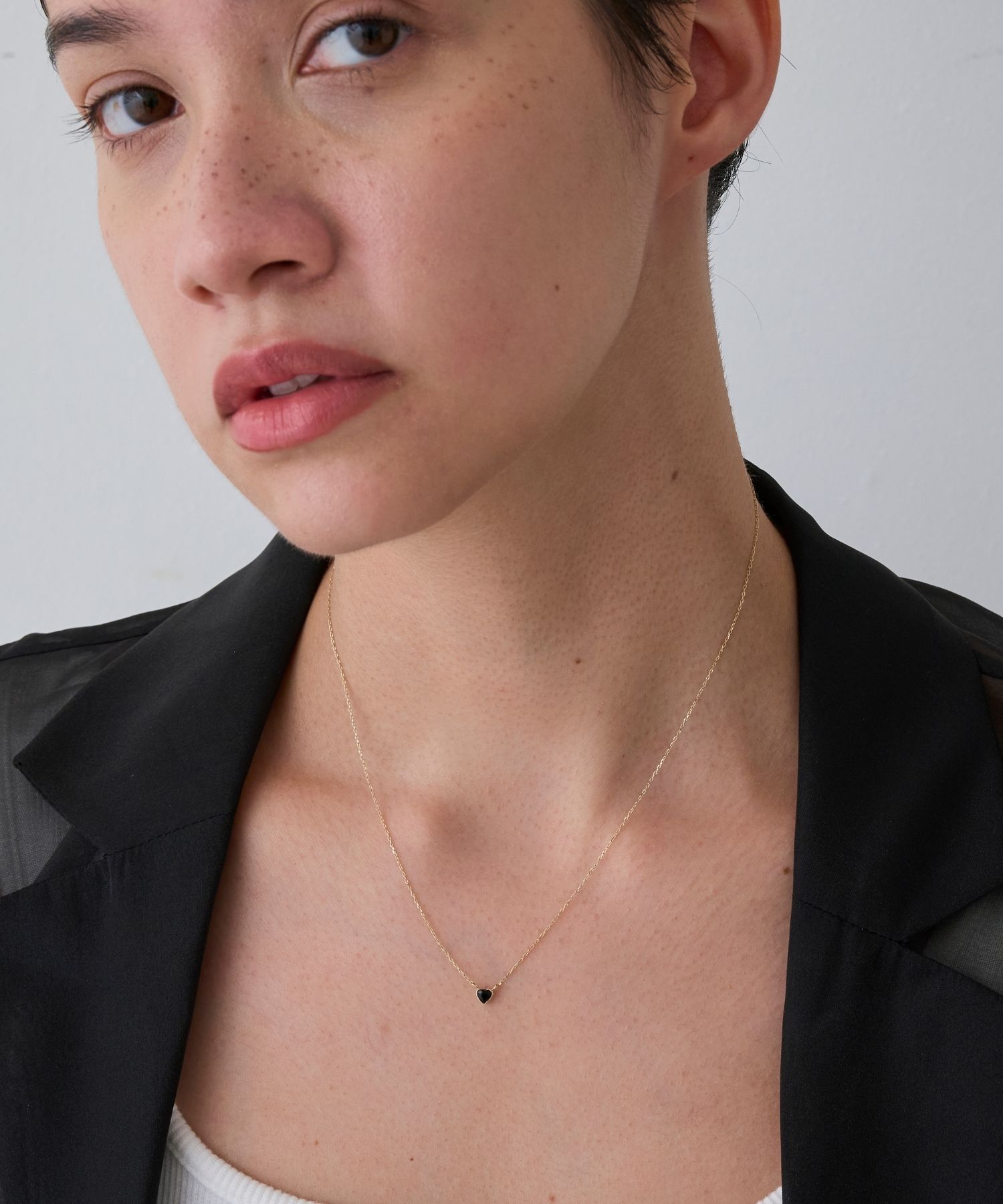 JUPITER「【K10】ハートモチーフ天然石ネックレス/オニキス/<全長約36+3cm調整可能>」|ネックレス|