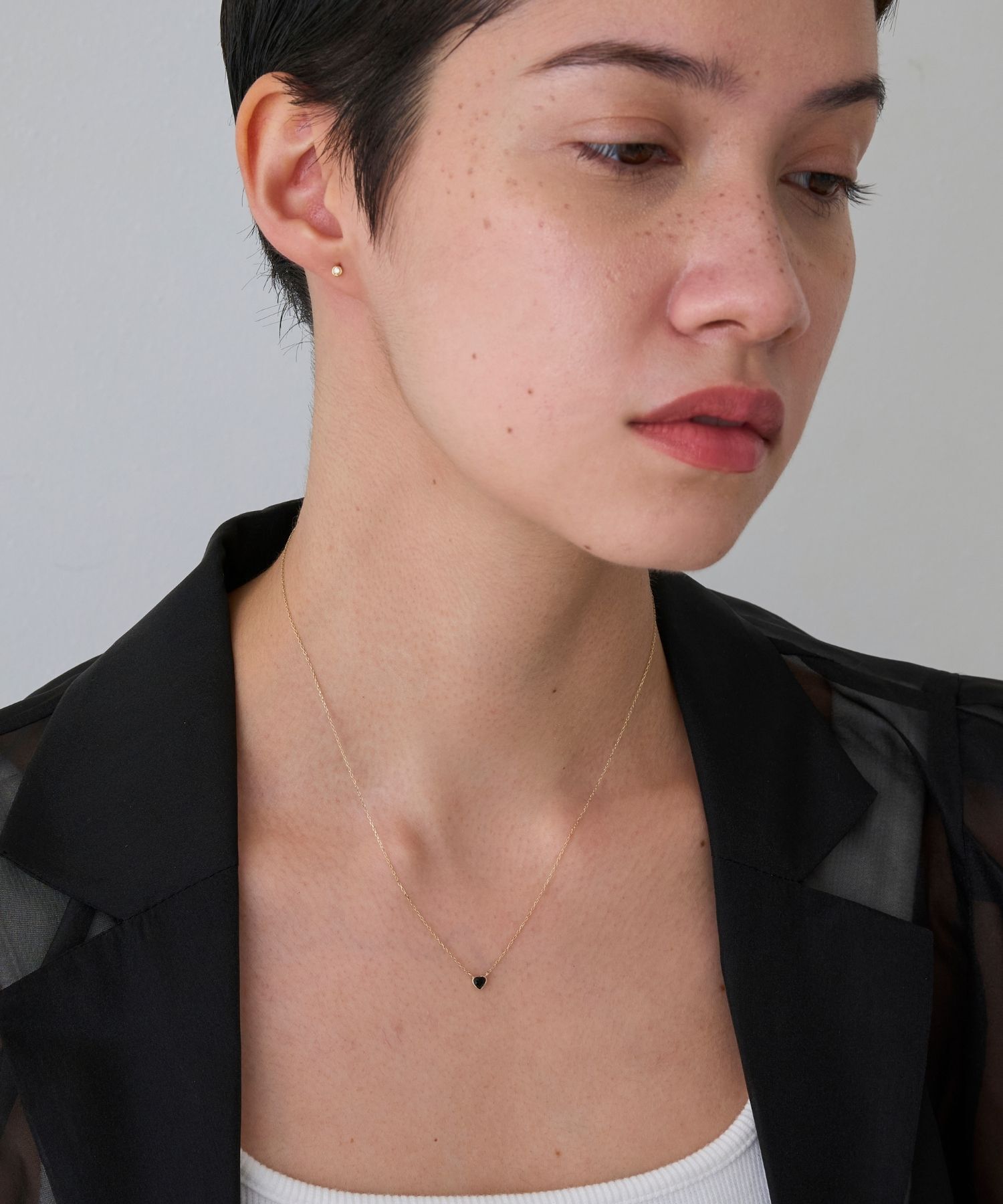 JUPITER「【K10】ハートモチーフ天然石ネックレス/オニキス/<全長約36+3cm調整可能>」|ネックレス|