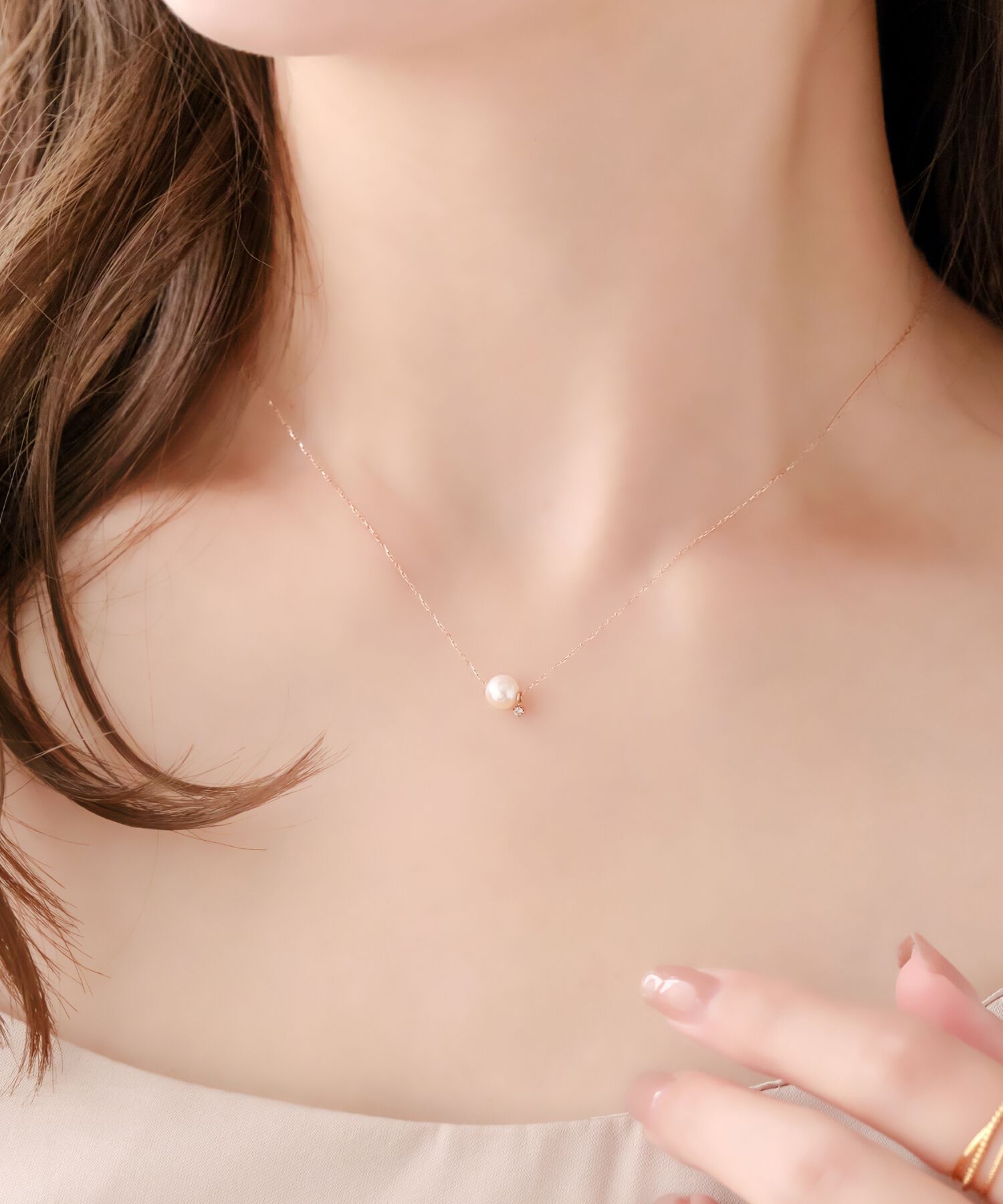 Phoebe「【K10】ワンドロップパールビジューネックレス　ローズゴールド/全長:40cm/BOX付き」|ネックレス|ピンクゴールド