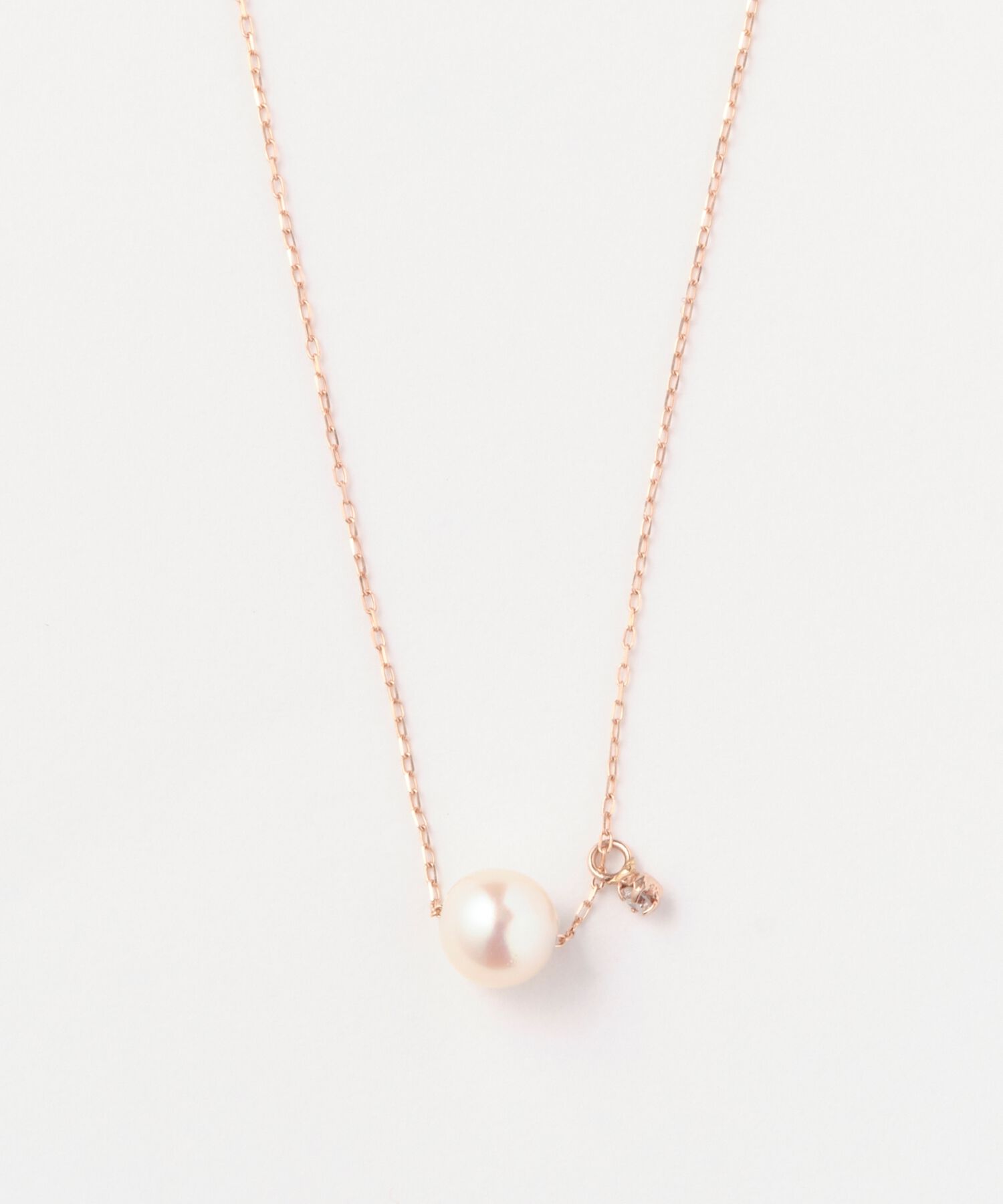 Phoebe「【K10】ワンドロップパールビジューネックレス　ローズゴールド/全長:40cm/BOX付き」|ネックレス|