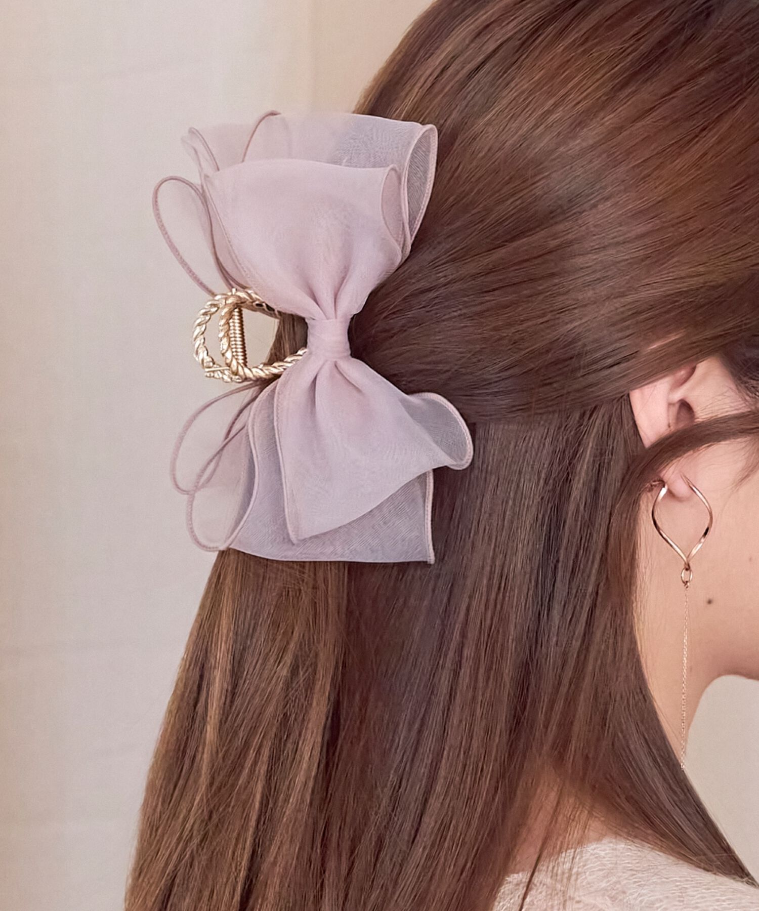 Phoebe「ボリュームオーガンジーリボンバンスクリップ　ピンク」|その他|ピンク