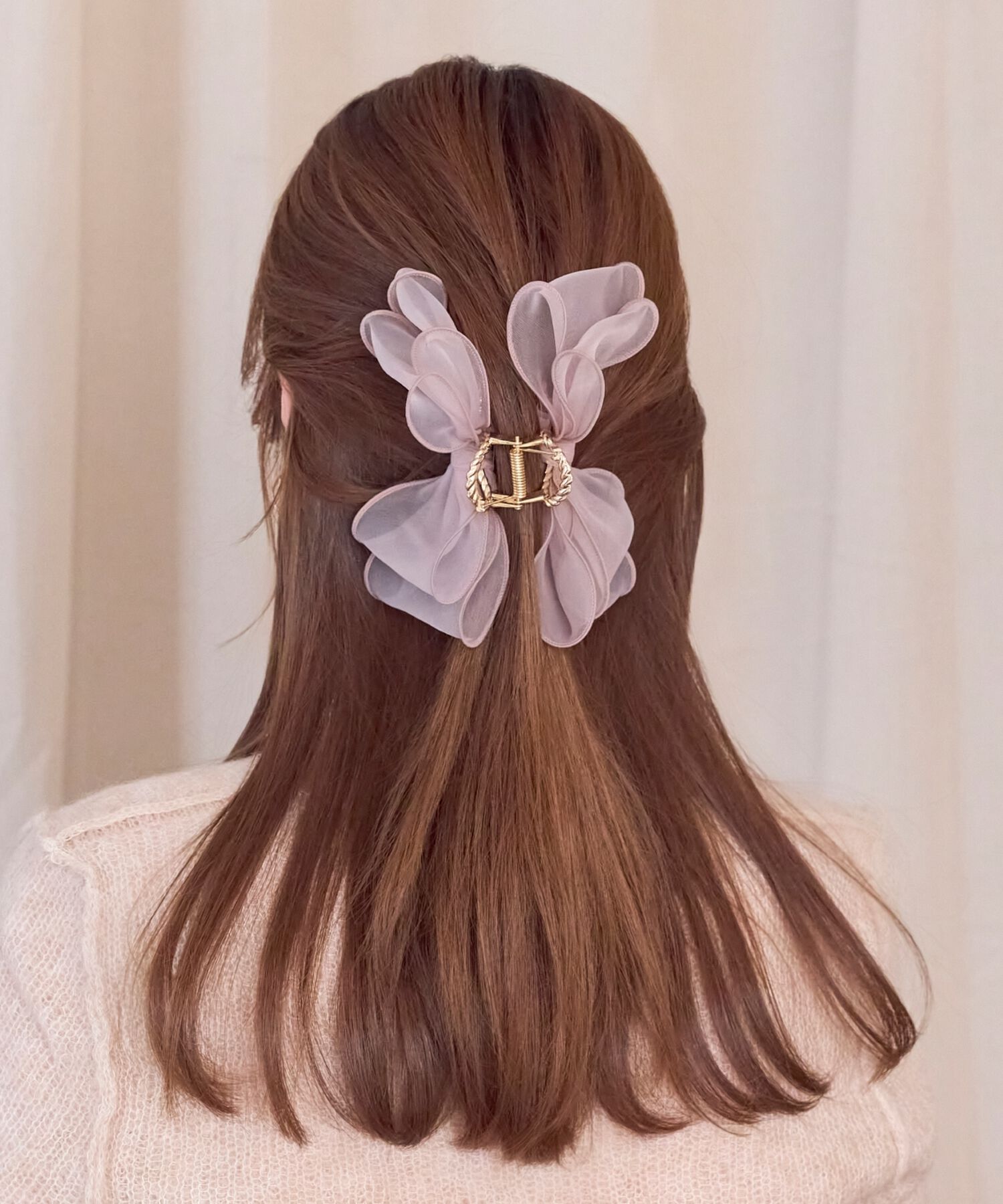 Phoebe「ボリュームオーガンジーリボンバンスクリップ　ピンク」|その他|