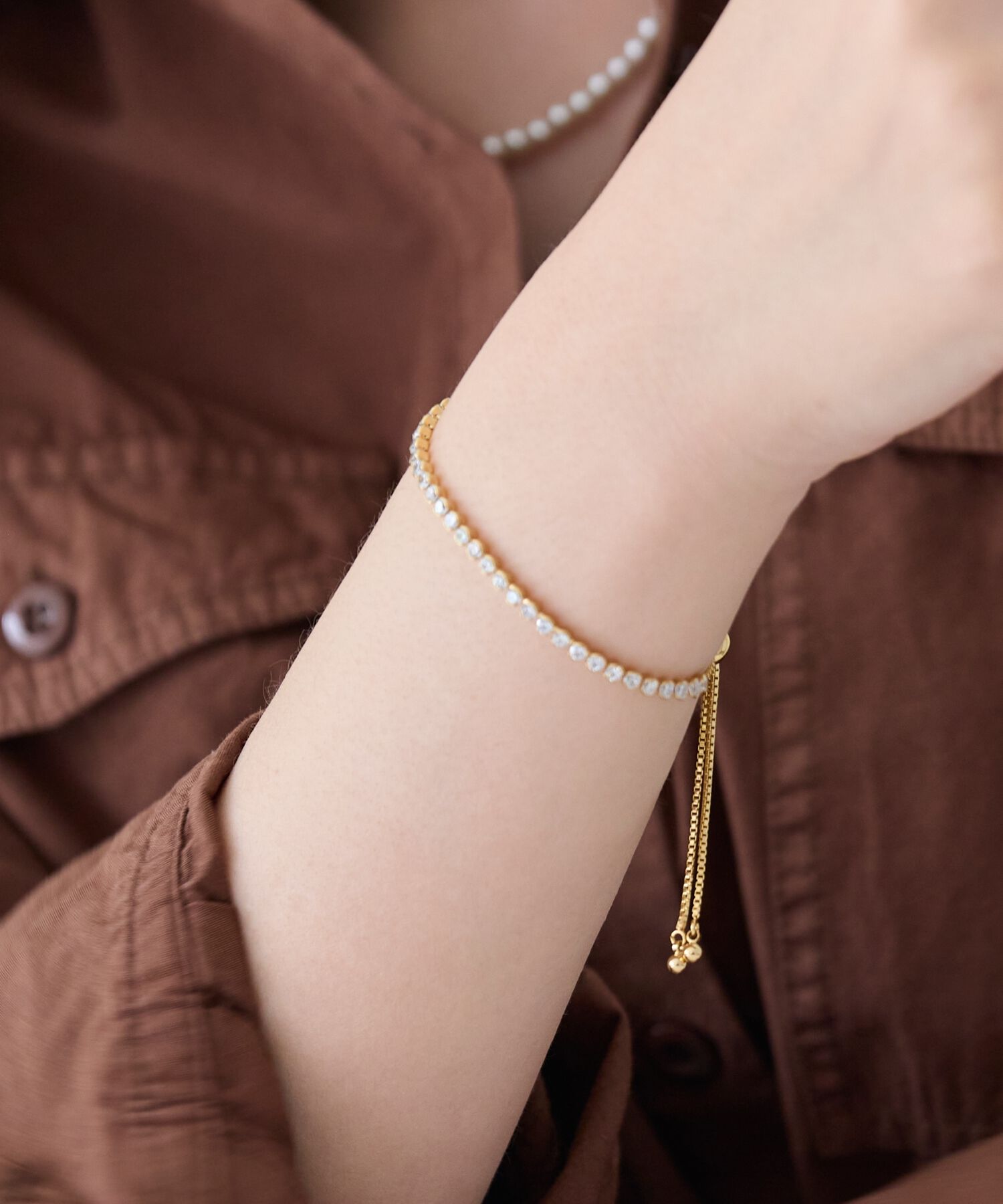 Phoebe「ラインストーンスライドテニスブレスレット　ゴールド」|ブレスレット・バングル|ゴールド